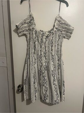 H&M White Dress with Black Floral Print